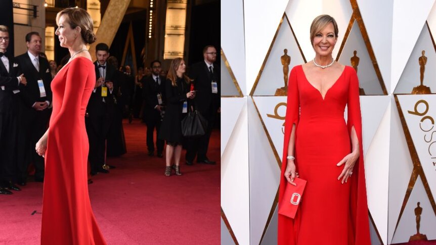 Best Supporting Actress nominee Allison Janney in a red number.