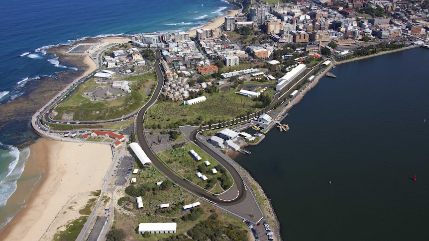 Aerial photo of Newcastle showing Supercar circuit