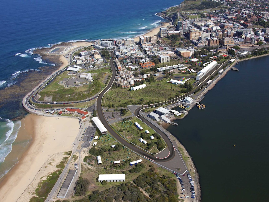 Aerial photo of Newcastle showing Supercar circuit