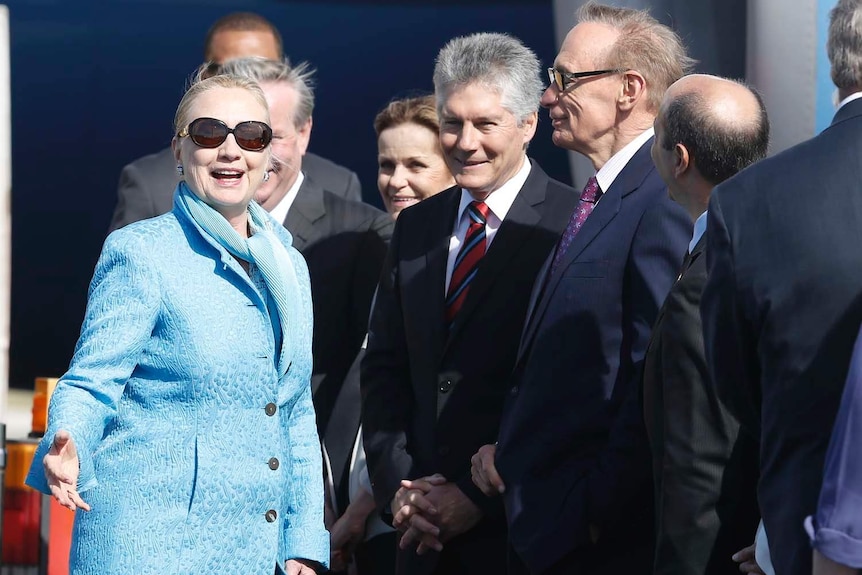 Hillary Clinton greets Australian politicians