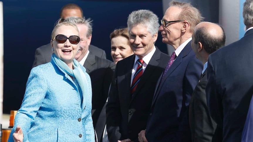 Hillary Clinton greets Australian politicians