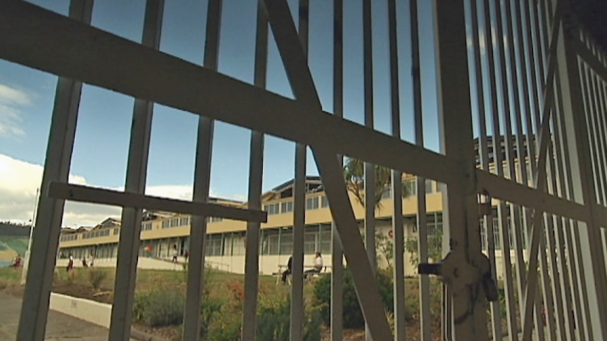 Risdon Prison looking through gate to exercise yard