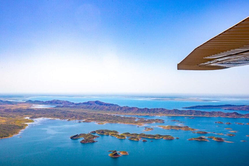 Lake Argyle as seen from the window of a plane.