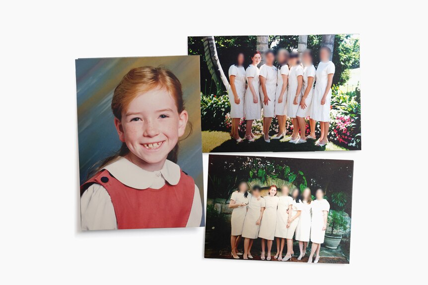 A collage of photos of Claire Harris as a child.