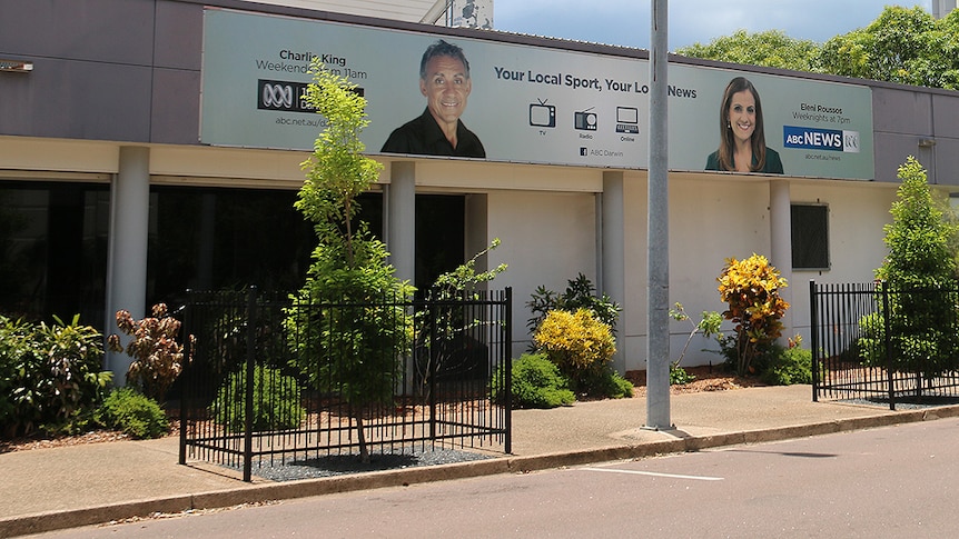 Charlie King's face adorns the outside of the ABC studios in Darwin