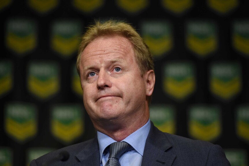 Dave Smith speaks to the media after resigning as NRL CEO