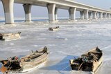 Boats on ice in China's Qingdao