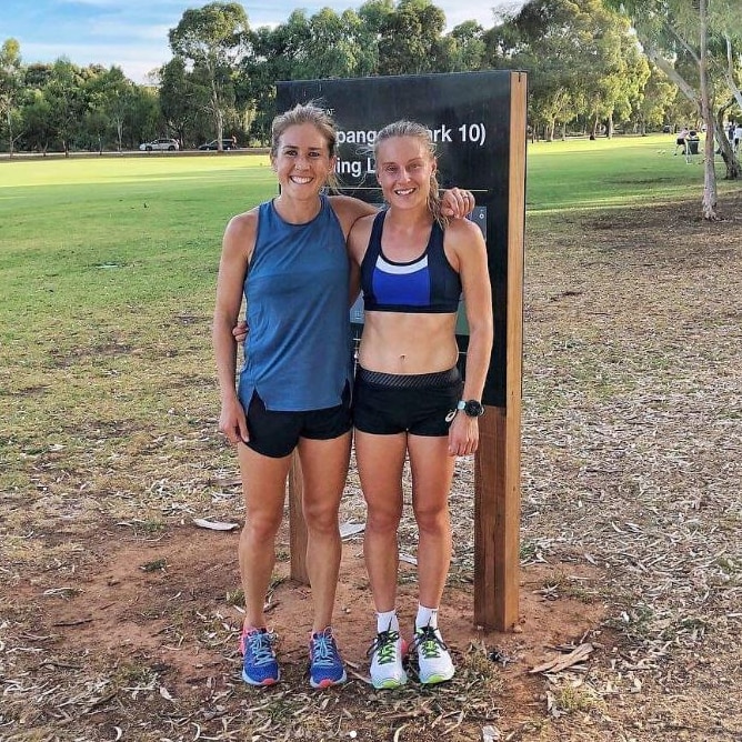 Adelaide runners Caitlin Adams and Jess Stenson train together.