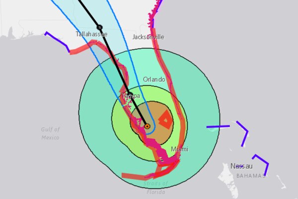 A diagram shows the storm system tracking north toward tampa