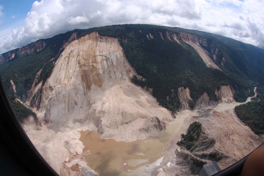 Aerial photo of landslide damage in PNG