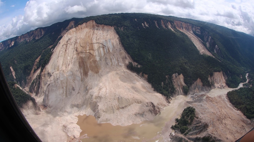 Aerial photo of landslide damage in PNG