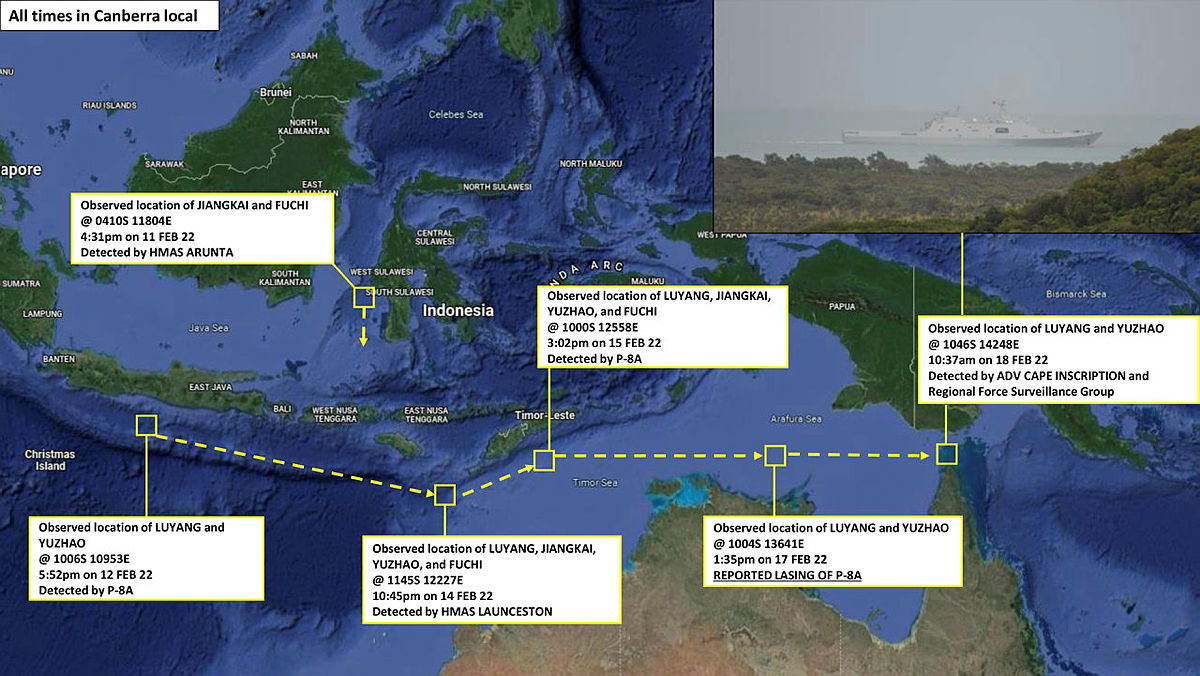 A storyboard showing a map of South East Asia with insert of white naval ship