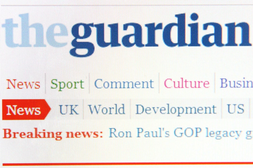 Guardian masthead on the front of the Guardian website.