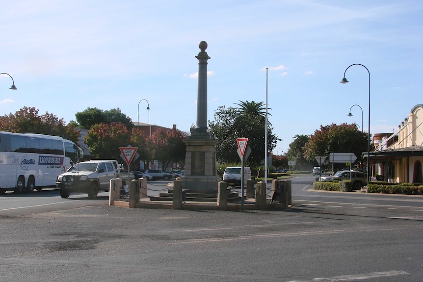 A war memorial in a regional town street