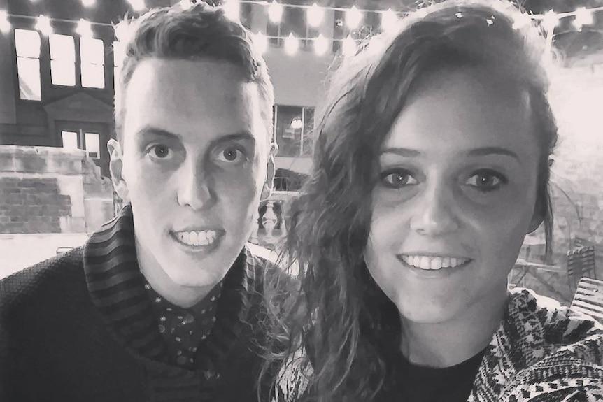 Hayley Raso and her brother Lachlan in a black and white selfie.