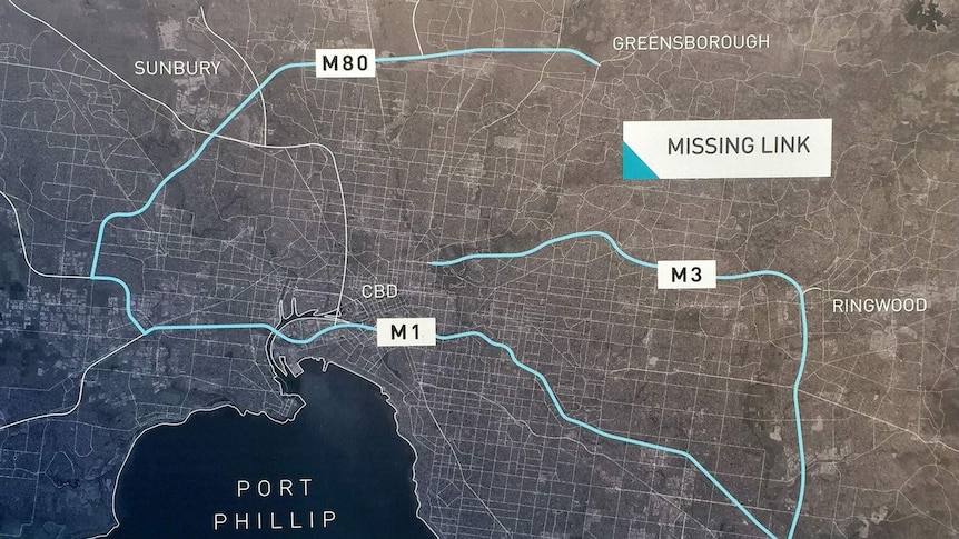 A map showing the 'missing link' in Melbourne's Metropolitan Ring Road.