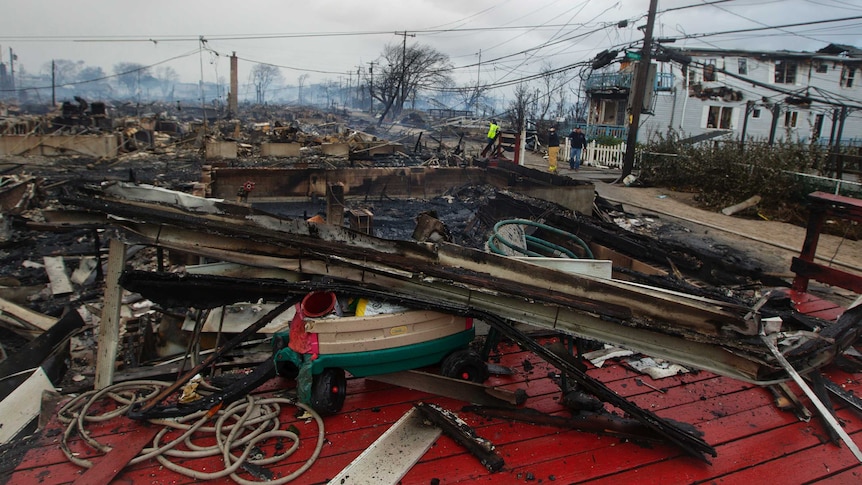 Homes destroyed by a fire in Breezy Point