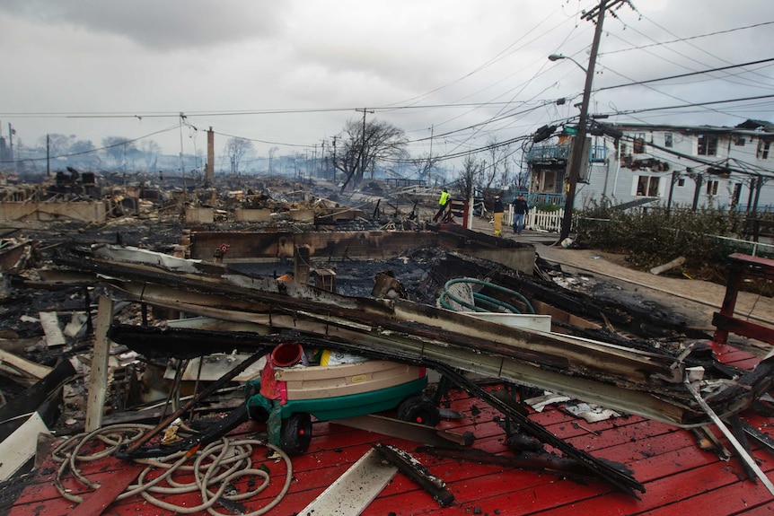 Homes destroyed by a fire in Breezy Point