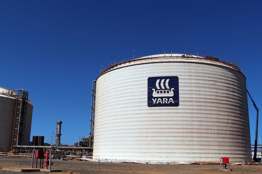Liquid ammonia tank at Yara Pilbara, Burrup Peninsula