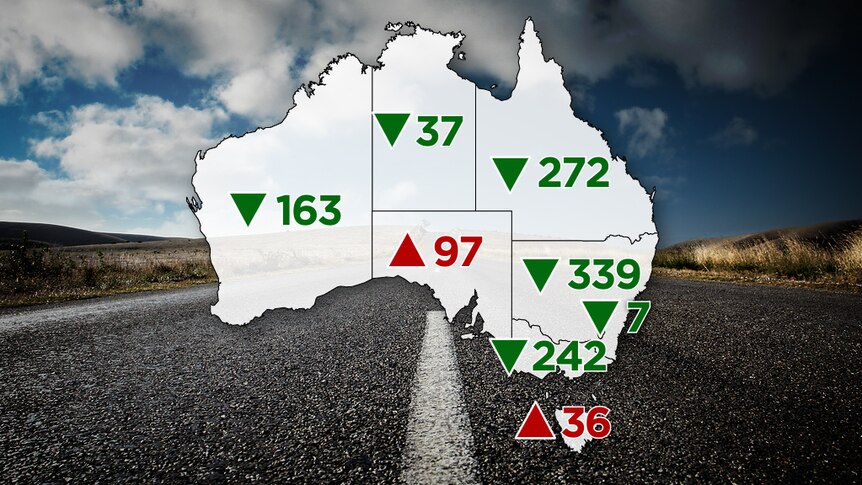 A graphic showing the number of fatalities around Australia in 2013