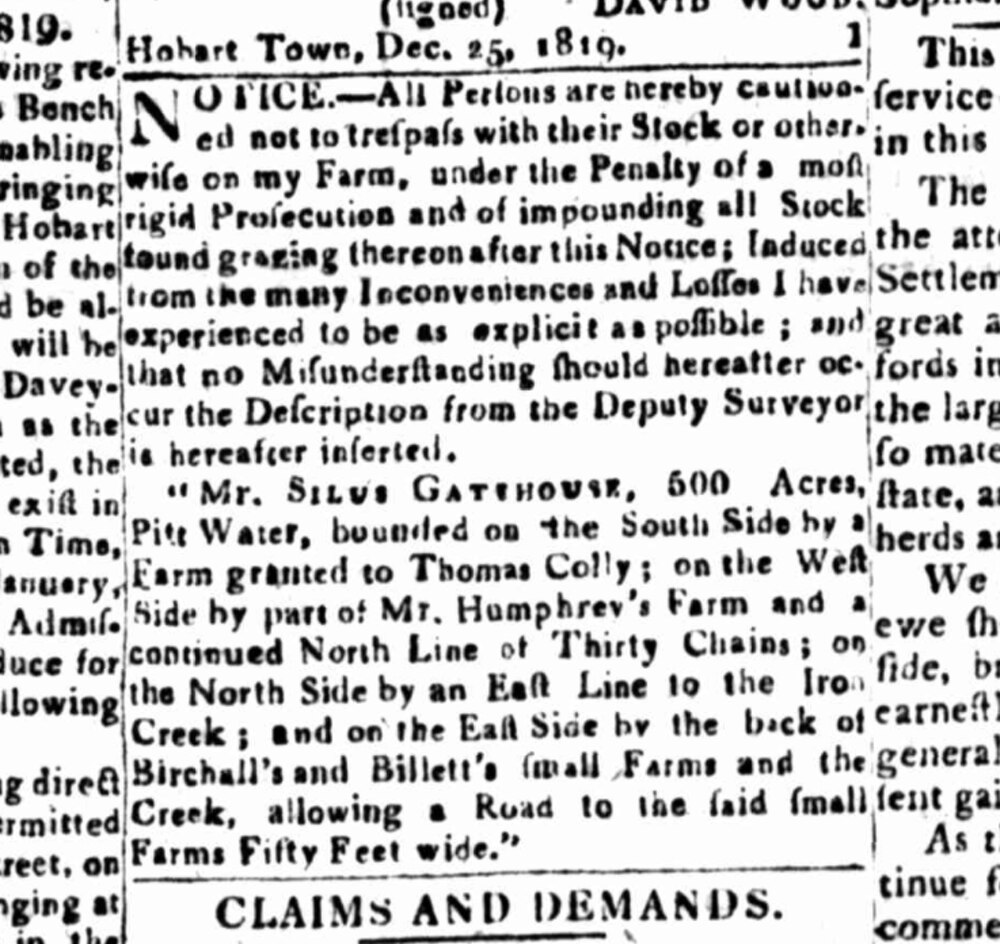 An old newspaper clipping showing a notice cautioning against trespassing