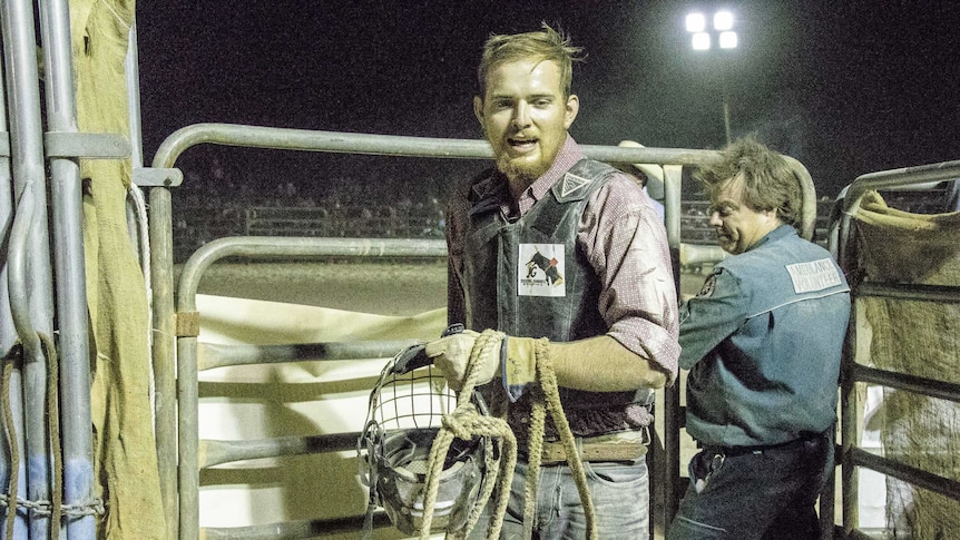 Bull rider returns to competitors area