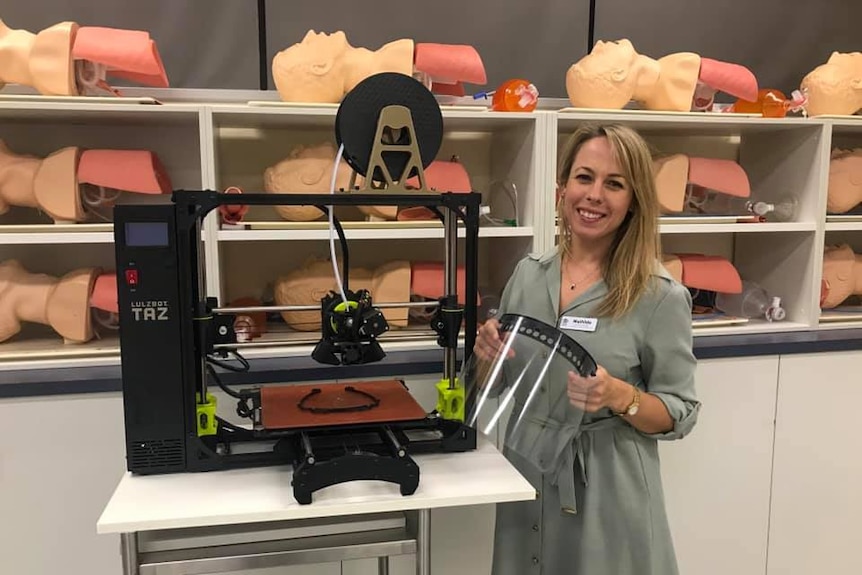 Metro North hospital operations manager Mathilde Desselle with 3D printer