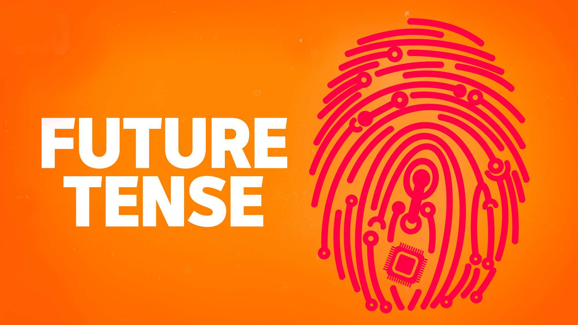 A fingerprint in the motif of a circuit  board on orange