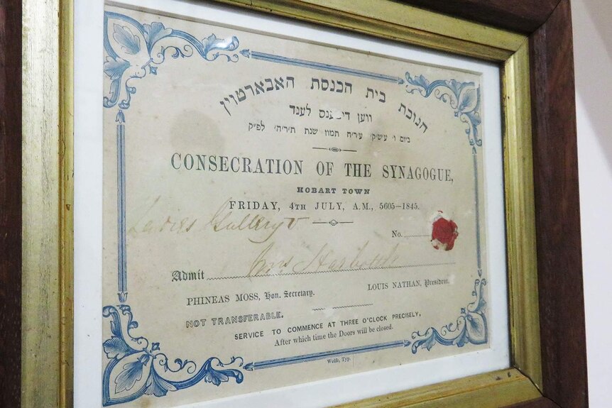 Original 1845 invitation to the opening of Hobart's Jewish synagogue.