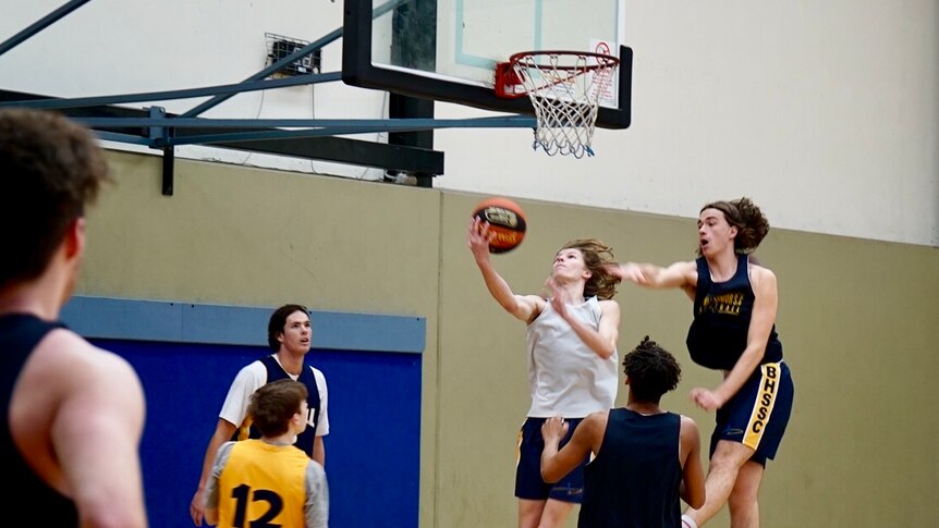 Players from the Box Hill Secondary College basketball team practicing