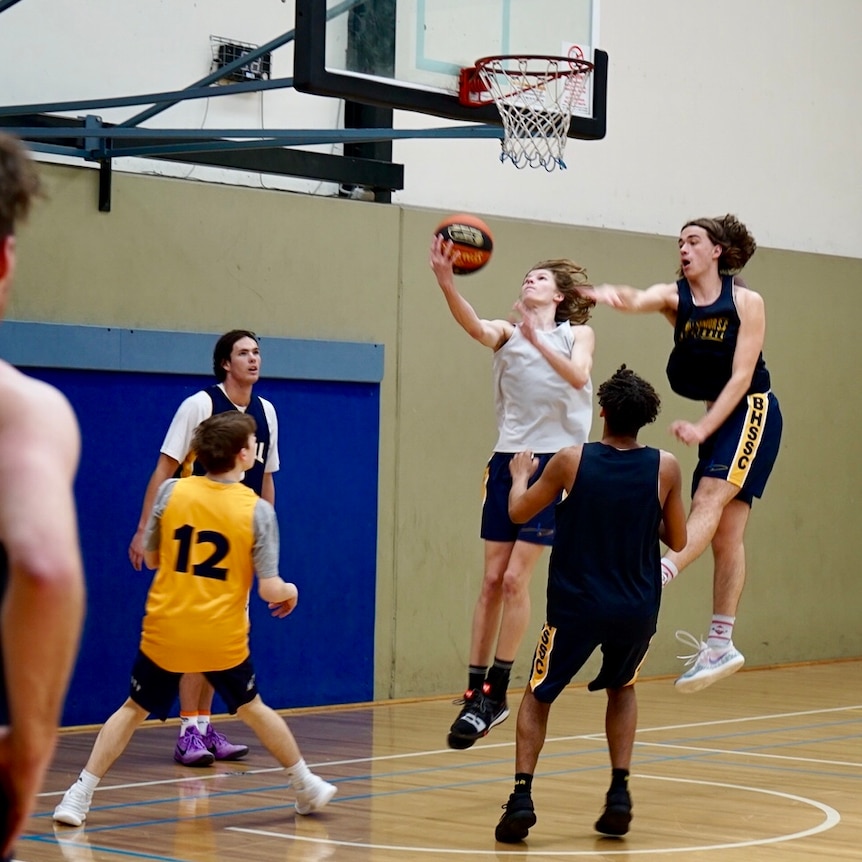 Players from the Box Hill Secondary College basketball team practicing