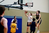 Players from the Box Hill Secondary College basketball team practicing