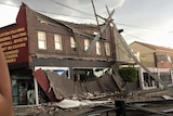 A building front is damaged by a storm that hit Sydney.