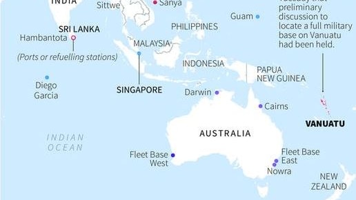 Map locating the main naval bases in the Pacific