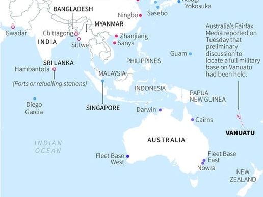 Map locating the main naval bases in the Pacific