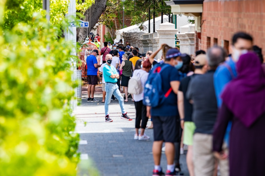 A long line of people.