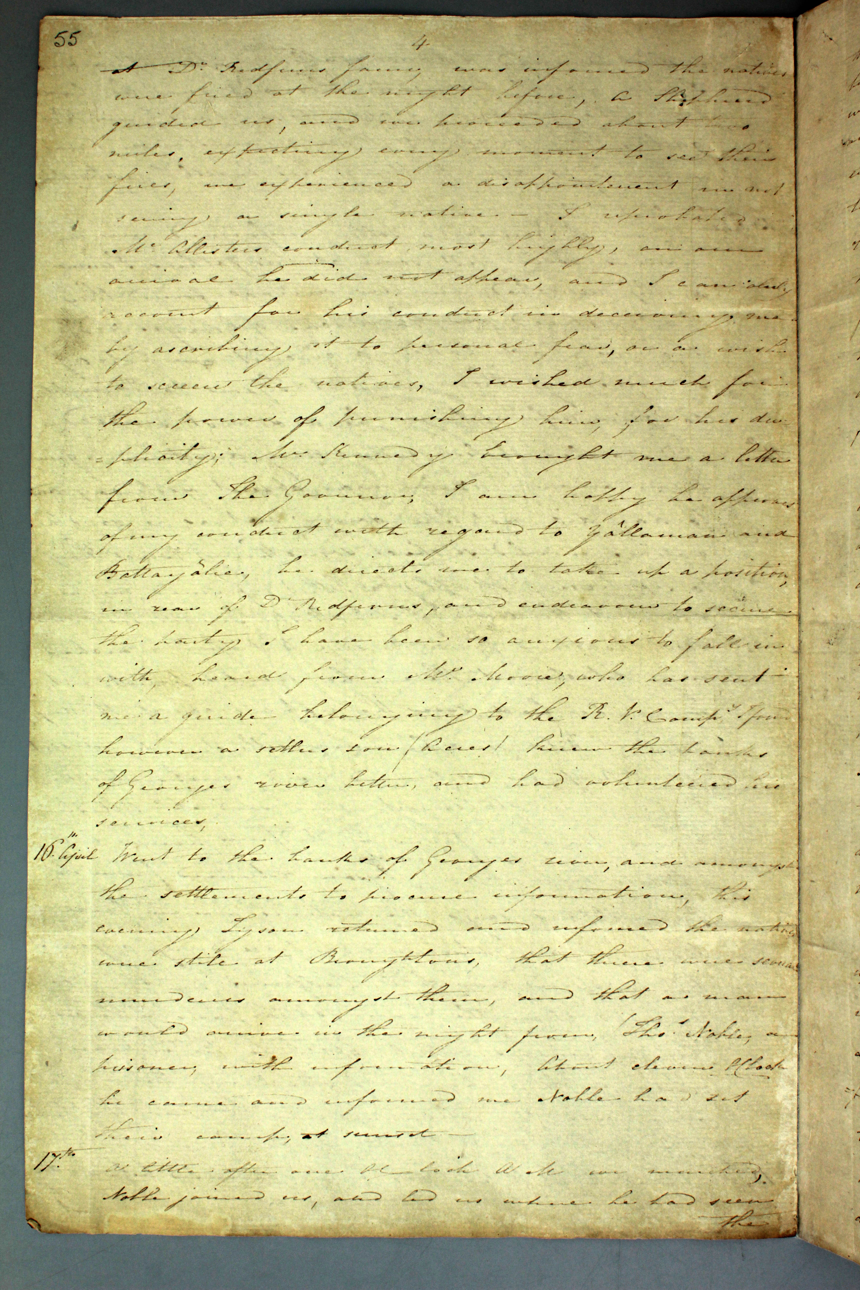 Page one of an account of the 1816 massaacre at Appin from Captain James Wallis.