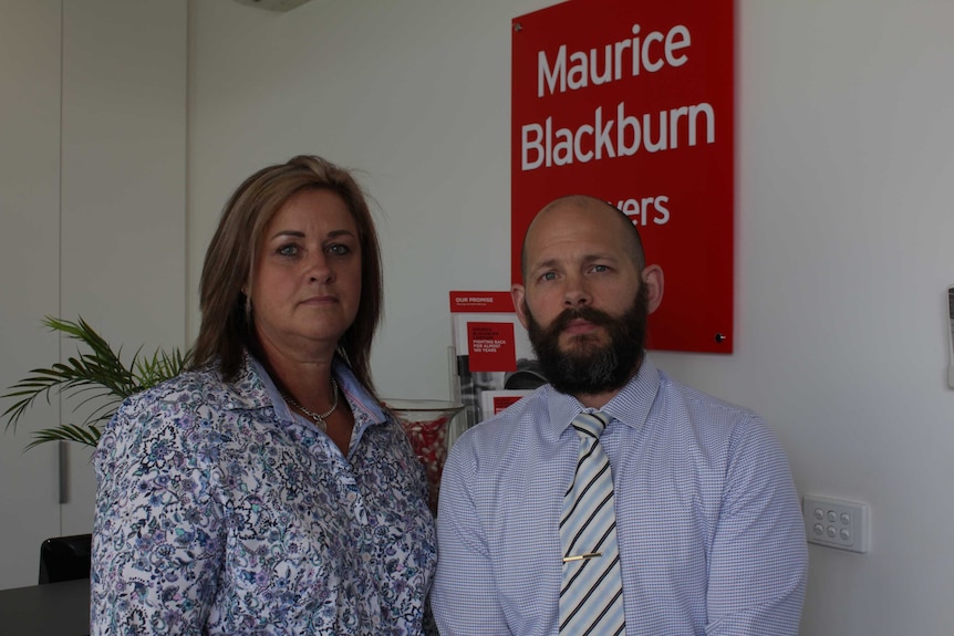 Widow Wendy McNish at the Maurice Blackburn office with Travis Fewster