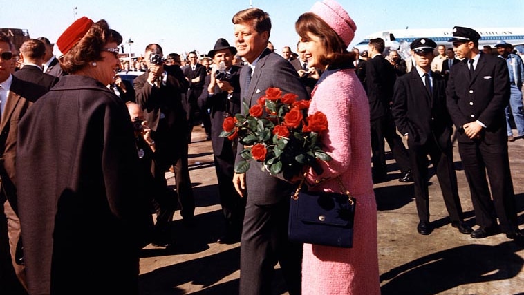 JFK and Mrs Kennedy arrive at Love Field.