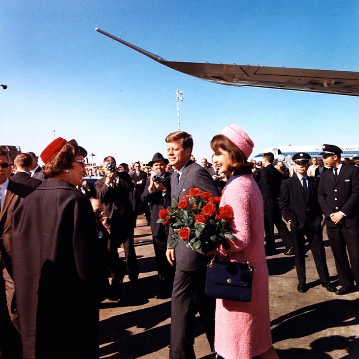 JFK and Mrs Kennedy arrive at Love Field.
