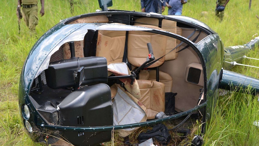 Anti-poaching pilot Roger Gower's downed helicopter