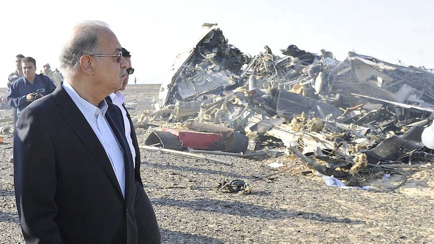 Egyptian PM surveys plane wreckage