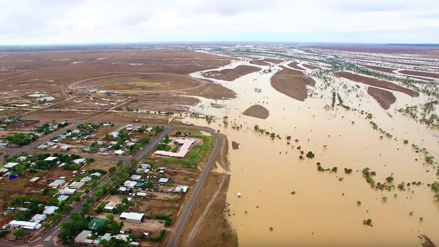 Aerial footage showing flooding in Winton