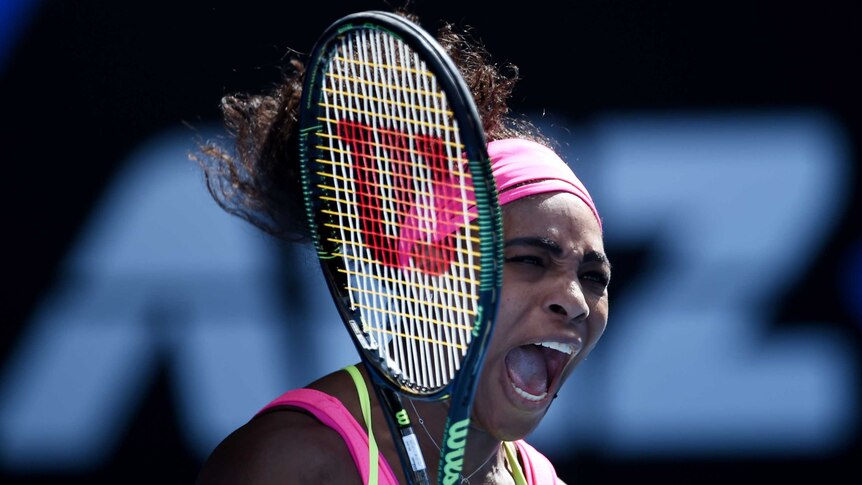 Pumped up ... Serena Williams celebrates winning a point