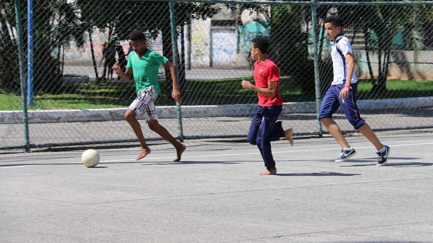 A game of soccer in Salvador, Brazil
