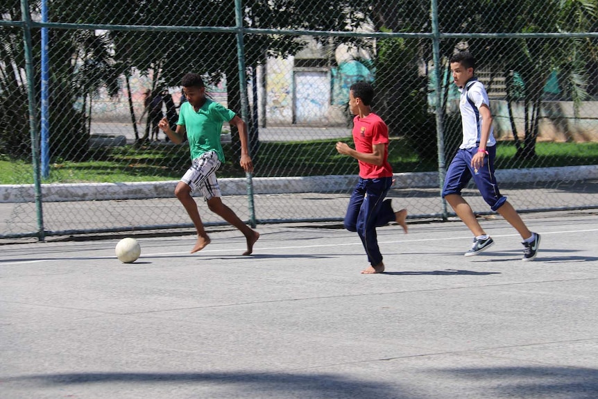 A game of soccer in Salvador, Brazil
