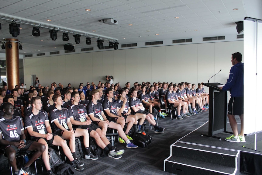 A room of young hopefuls at the 2015 AFL draft combine