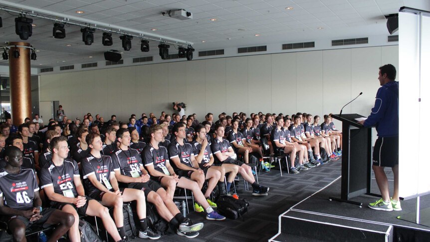 A room of young hopefuls at the 2015 AFL draft combine
