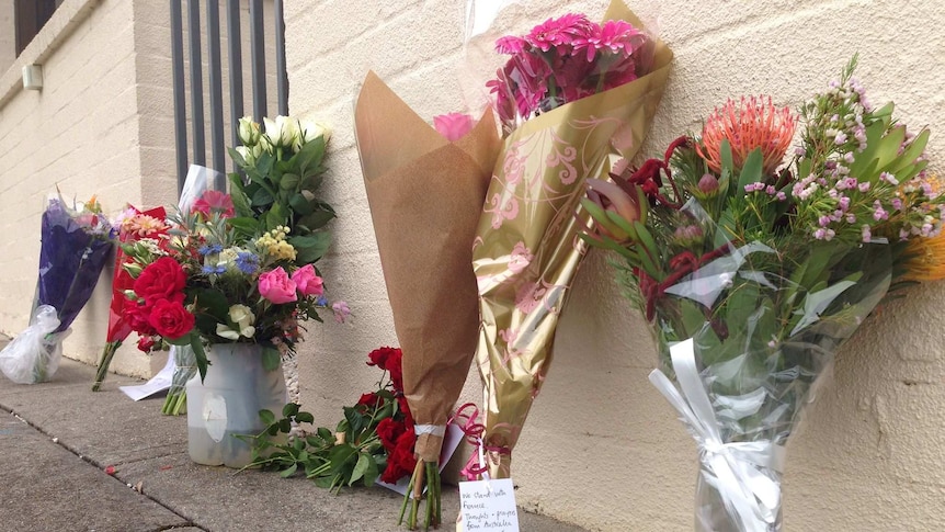 Flowers outside the French Embassy in Yarralumla following the terrorist attacks in Paris.