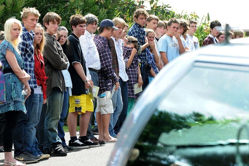 Friends gather at the funeral of Peter Edmonds